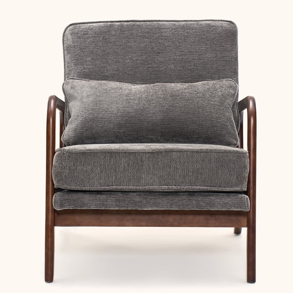 Xukmct Upholstered Armchair with Wood Frame and Lumbar Cushion, Modern Club Chair Accent Chair for Living Room, Bedroom, Dark Gray