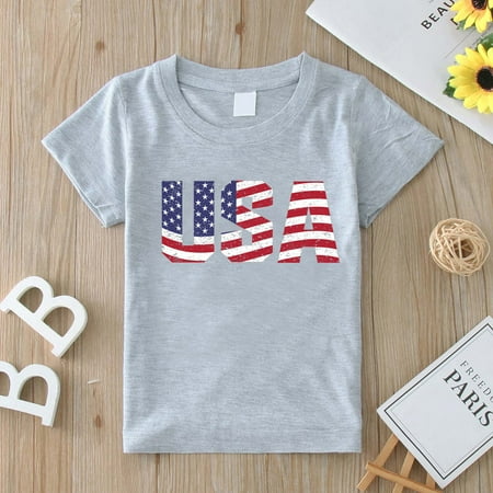 

kpoplk Toddler Tshirt Toddler Kids Baby Girls Boys 4th Of July Summer Short Sleeve Independence Day T Shirt Tee Kids Tshirt(Grey)
