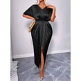 thumbnail image 6 of Women'S Satin Silky Long Sleeve V Neck Lace Up High Waist Side Split Maxi Dress, 6 of 7