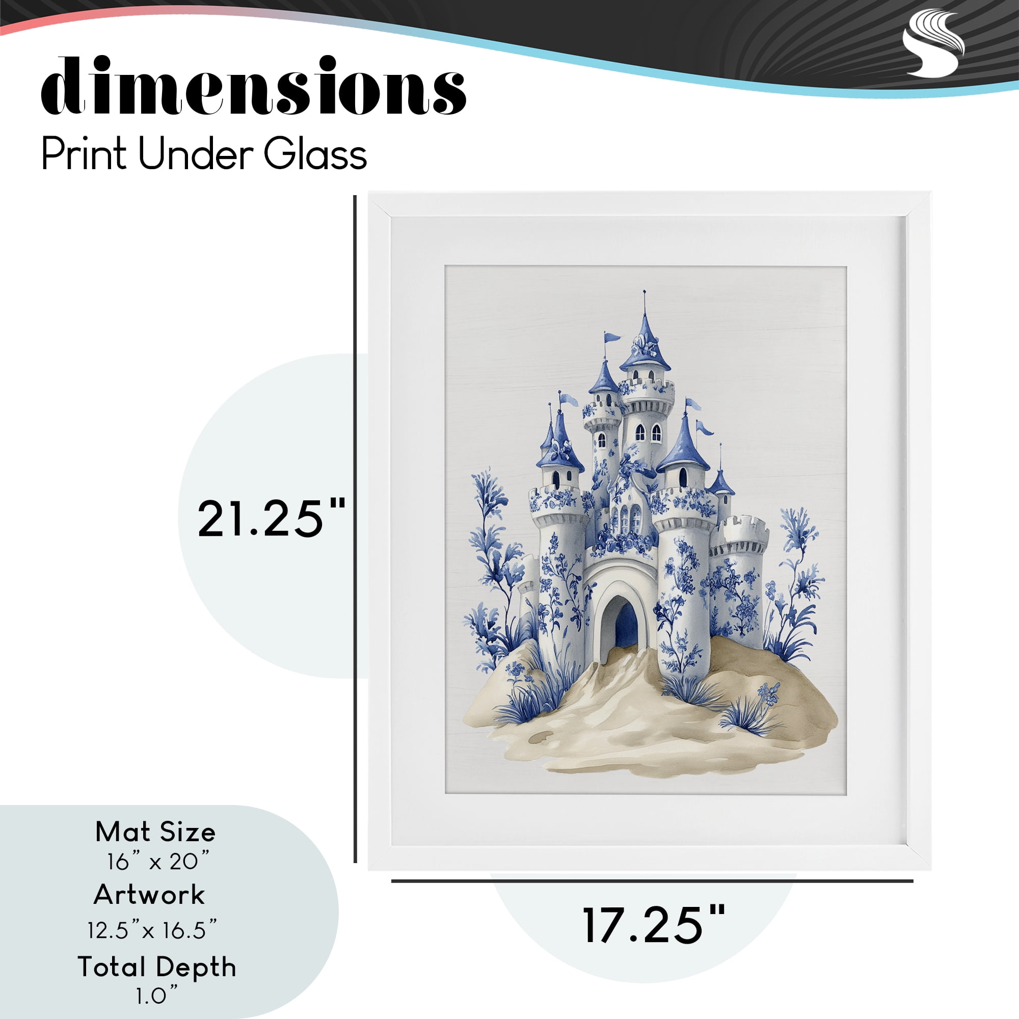 Funky Toile Castle White Framed Print Under Glass, design by Lettered and Lined