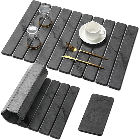 Large Stone Dish Drying Mat for Kitchen Counter,Quick Dry Stone Dishes Mats,Marbled Water Absorbing Diatomaceous Earth Drying Pad for Countertop Bottles Utensils Cups(Dark Gray 24"×16" )