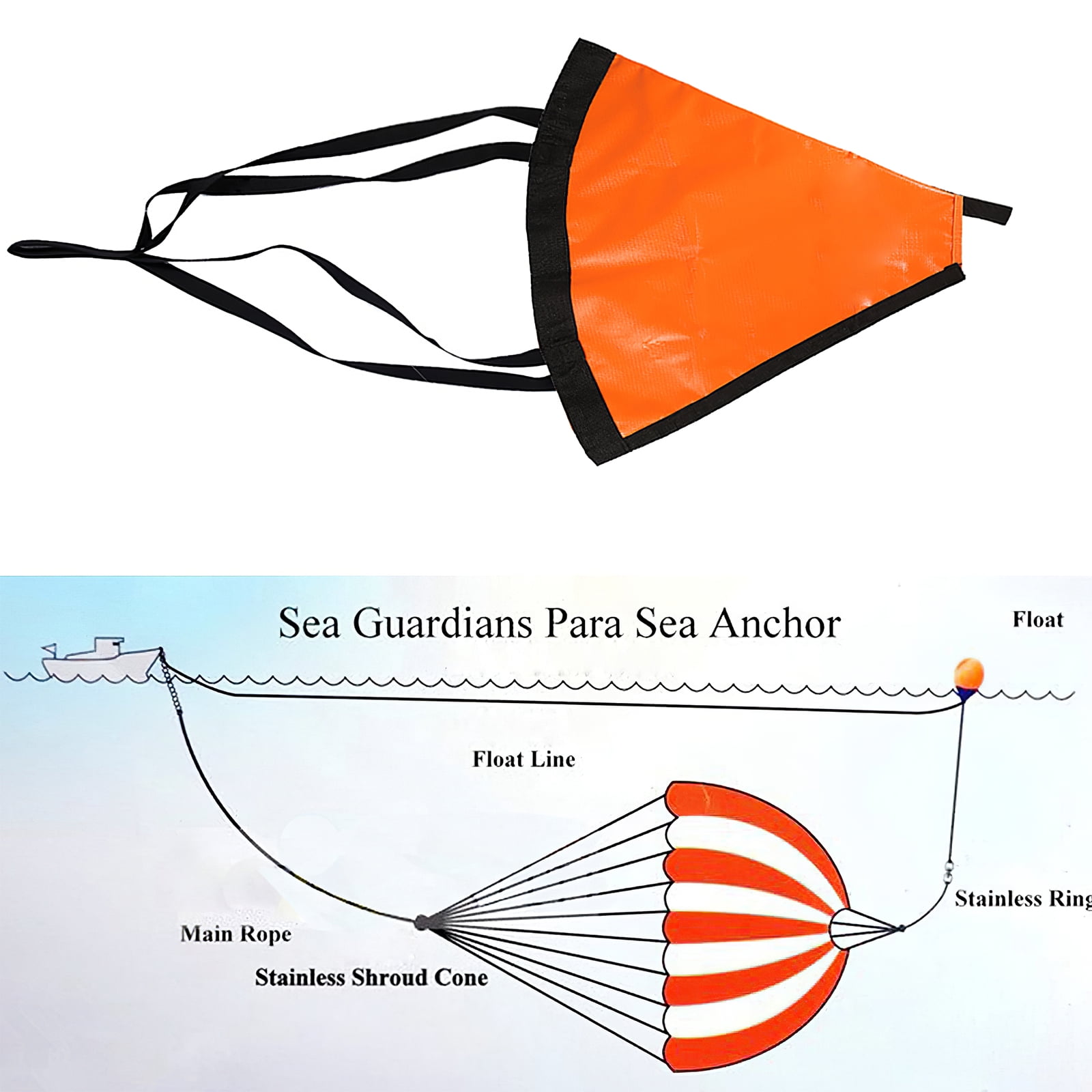 Fishing PVC Drift Sock Sea Anchor Drogue for Marine Yacht Jet Ski Sail Boat 