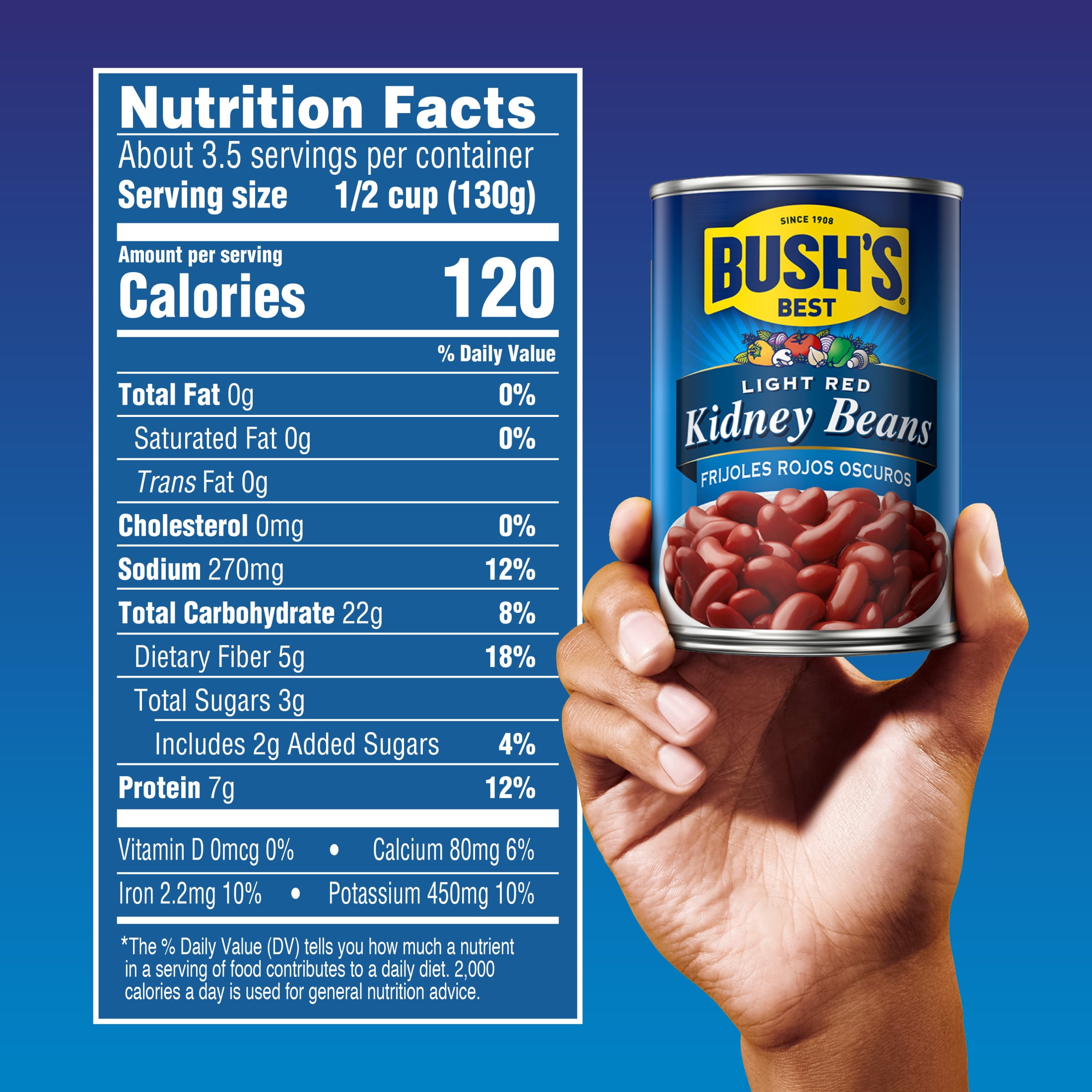 (7 pack) Bush's Light Red Kidney Beans, Canned Dark Red Kidney Beans, 16 oz Can