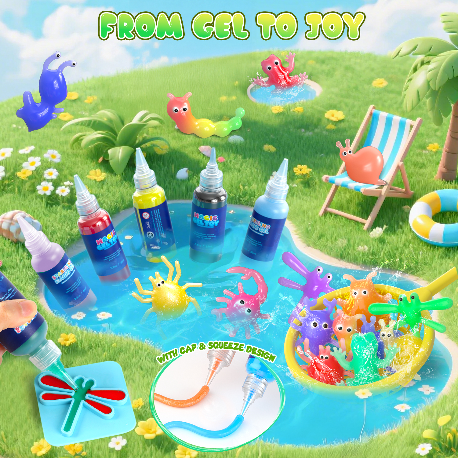 Beefunni Magic Fairy Water Elf Toy for Kids, Creative Water Gel Kit with 10 Color Magic Gels & 6 Molds, Kids Art Ceaft Set, Birthday Gift for Kids (Insect)