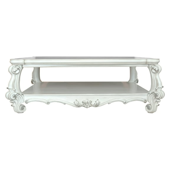 ACME Versailles Rectangular Wood Coffee Table with Bottom Shelf in Bone White