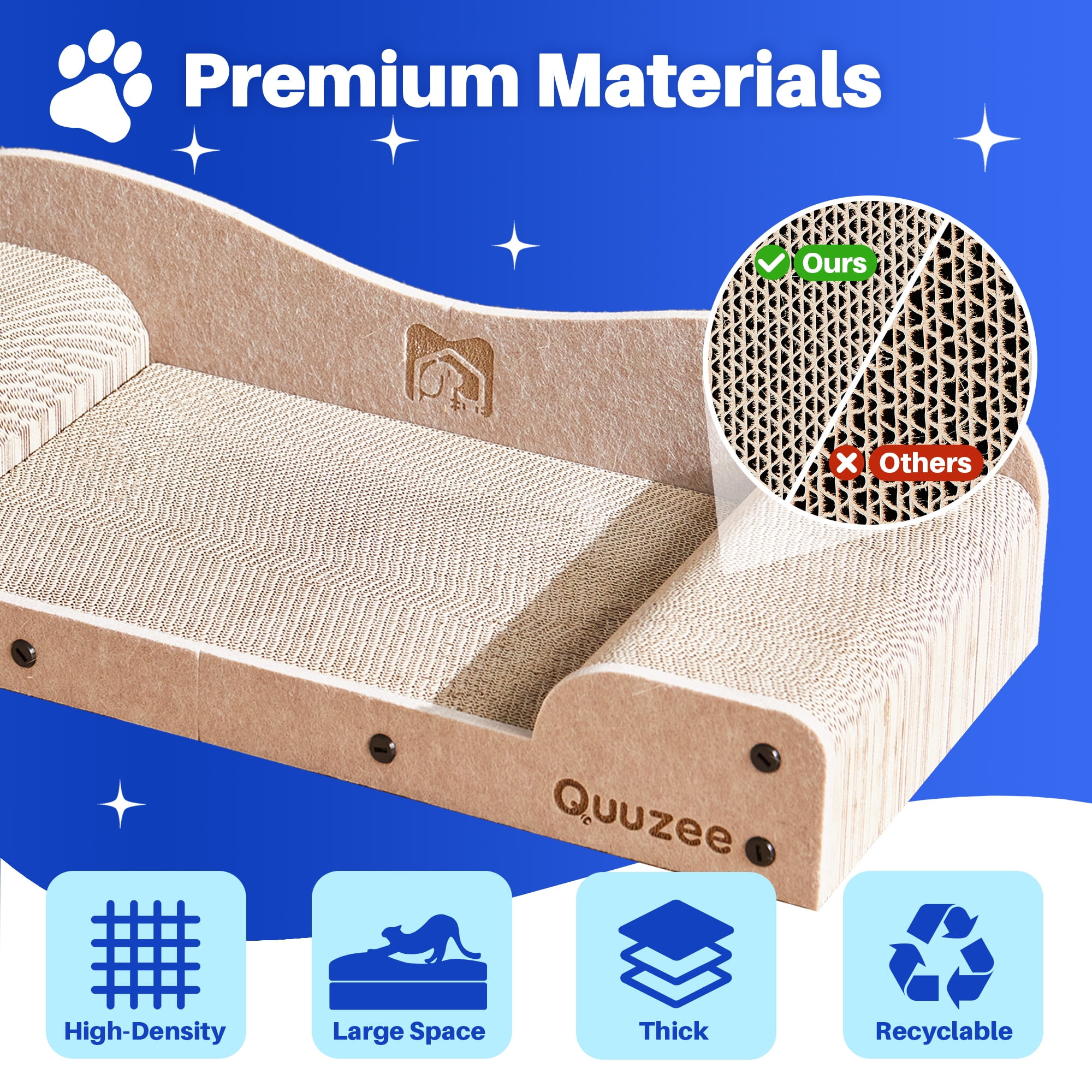 Quuzee 26-Inch Large Cat Scratcher Lounger Bed, Durable Cat Scratching Pad, Cat Scratch Board for Indoor Cats, Corrugated Cardboard Cat Scratcher Bed to Lounge and Scratch, Furniture Protector, Beige