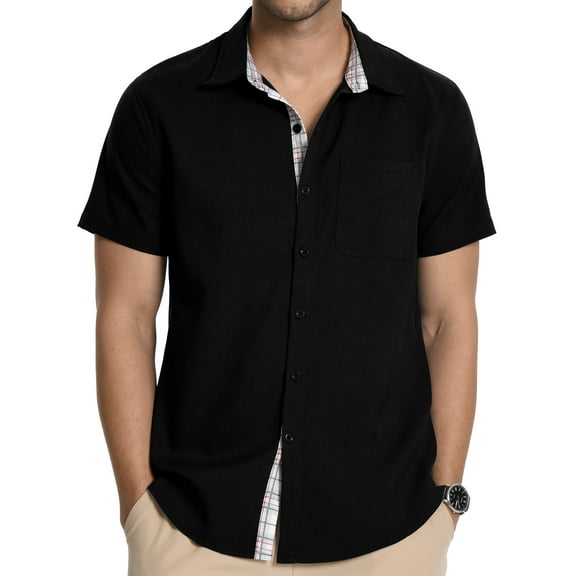HAOMEILI Men's Button Down Shirts Short Sleeve Casual Shirts Summer Beach Shirts Vacation Wedding Shirts with Pocket