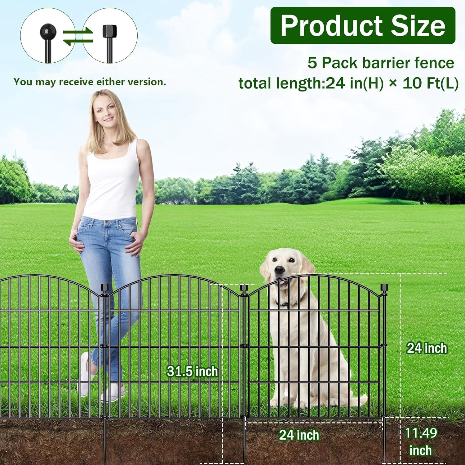 No Dig Decorative Garden Fence Animal Barrier - 5 Panels - 24 in (H) x 10 ft (L) - Dog Fence Outdoor for Yard, Rabbits and Small Pets - Tall Metal Wire Fencing Border for Garden and Patio