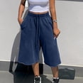 thumbnail image 4 of Resicozy Womens Wide Leg Sweat Bermuda Shorts Drawstring Elastic Waist Hem Casual Lounge Shorts with Pockets Navy 2XL, 4 of 6