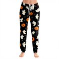 thumbnail image 2 of Womens Halloween Pants Pumpkin Graphic Jogger Trousers Stretch Waist Cuffed Ankle Casual Indoor Outdoor Bottoms Coffee XL, 2 of 5