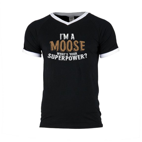 I'm A Moose What's Your Superpower Mens Soccer Jersey V-Neck T-Shirt Black-White 2XL