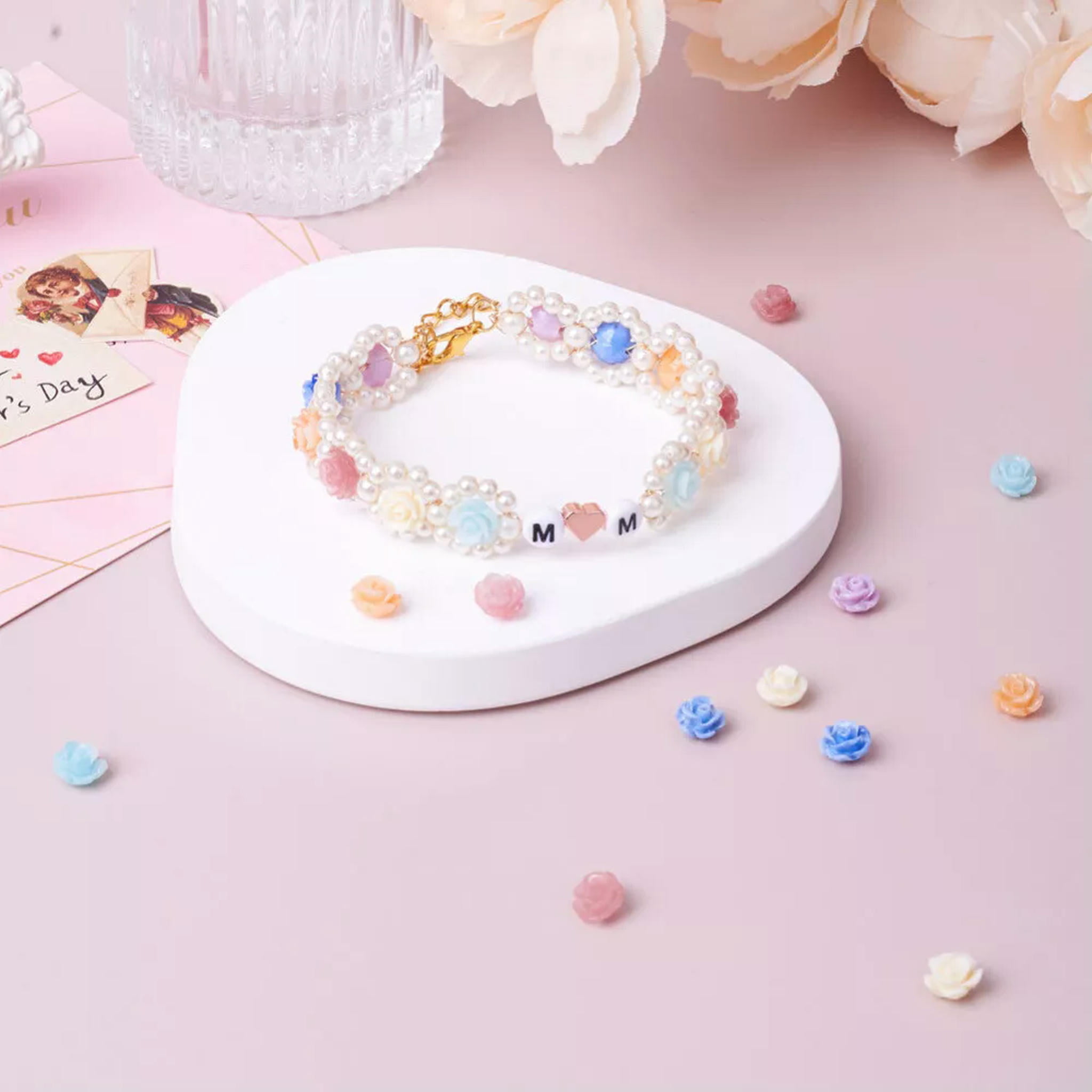 U8MO 60pcs Rose Flower Shell Beads Mini Loose Spacer Beads DIY Bracelet Craft 8x8.5mm