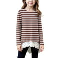 thumbnail image 2 of NAISIBABY Girls Tops with Lace Hem, Long Sleeve Crewneck Fashion Striped Kids Casual Fall T Shirts Brown 14T, 2 of 6