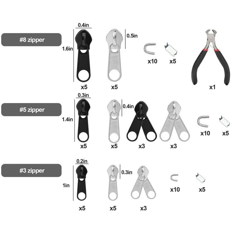SEWOART 20pcs Zipper Tail Zipper Extender Boot Zipper Inserts Zipper Repair  Kit for Jackets Dress Jacket Zipper Puller Helper Extension Fixer for