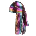 thumbnail image 1 of Rainbow Satin Breathable Rag Cancer Chemo Headwrap Long Tail Caps, 1 of 7