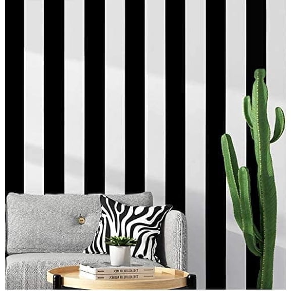 197"x17.7" Black and White Stripe Contact Paper Peel and Stick Wallpaper Self-Adhesive Wallpaper Removable Contact Paper Modern for Living Room Bedroom Countertop Shelf Drawer Decor