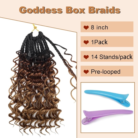 WEIF-Goddess Box Braids Crochet Hair With Curly Ends 8 Inch Bohomian Box Braids Crochet Braids 1 Packs 3X Crochet Braids Synthetic Braiding Hair Extension for Black Women (8 Inch (Pack of 1), 1B-3