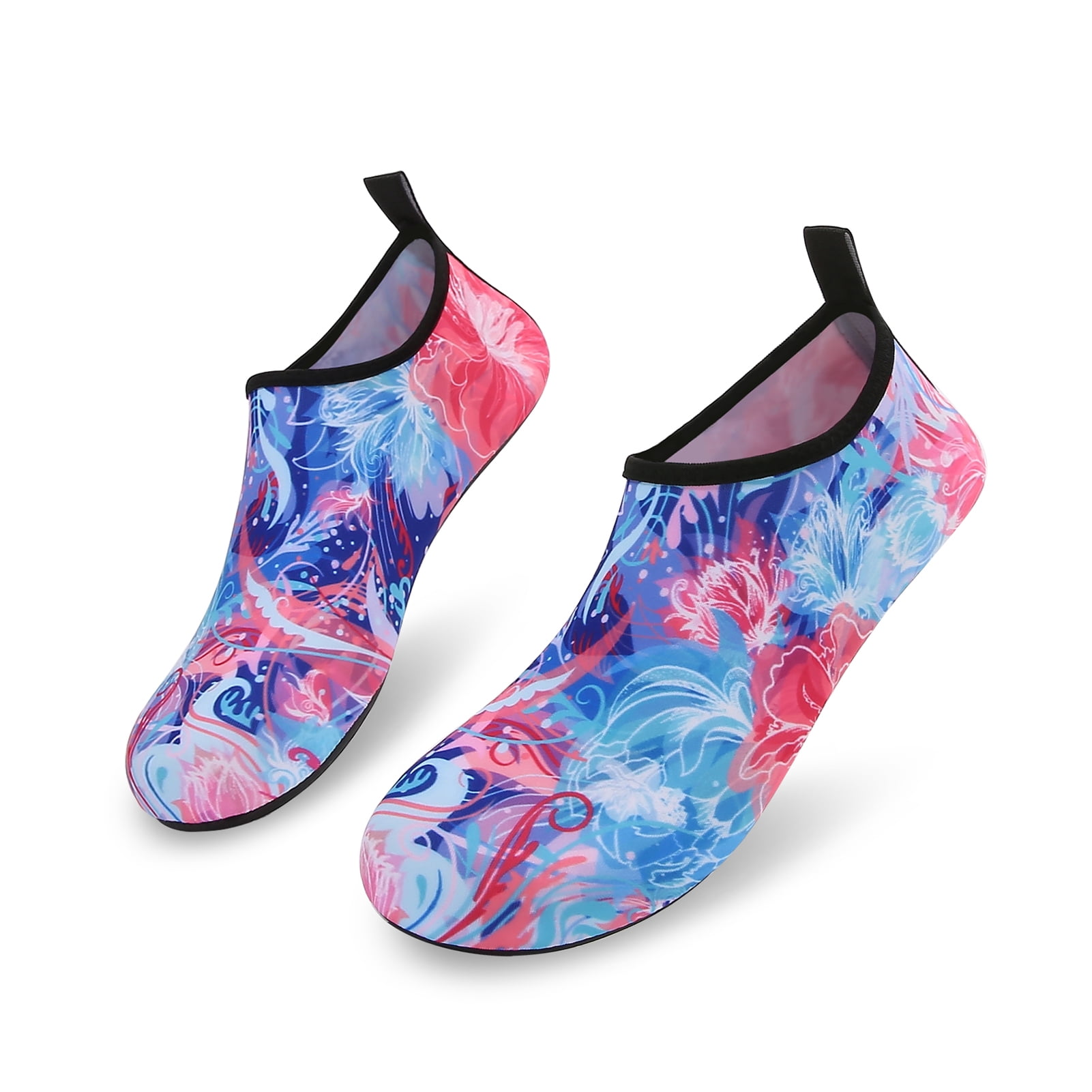 Men and Women a Slip On Barefoot Quick-Dry Beach Aqua Yoga Water Shoes (Floral/Pink Blue, 11.5-12.5 Men)