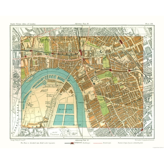 Historic Map - Hammersmith London England - Philip 1904 - 28.39 x 23 - Vintage Wall Art
