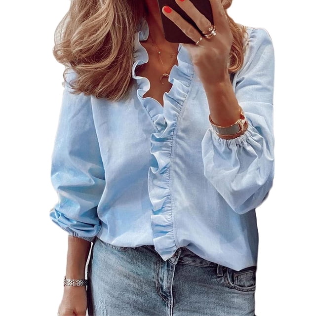 Blusa de manga larga,Blusa de manga larga en V para mujer Tops elásticos de manga larga Tops casuales de manga larga para mujer Funcionalidad versátil