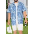 thumbnail image 2 of LA LEELA Men's Cotton Linen Effect Beach Hawaiian Shirt Casual Cuban Short Sleeve Funky Shirt For Men XL Geometric, Royal Blue, 2 of 6