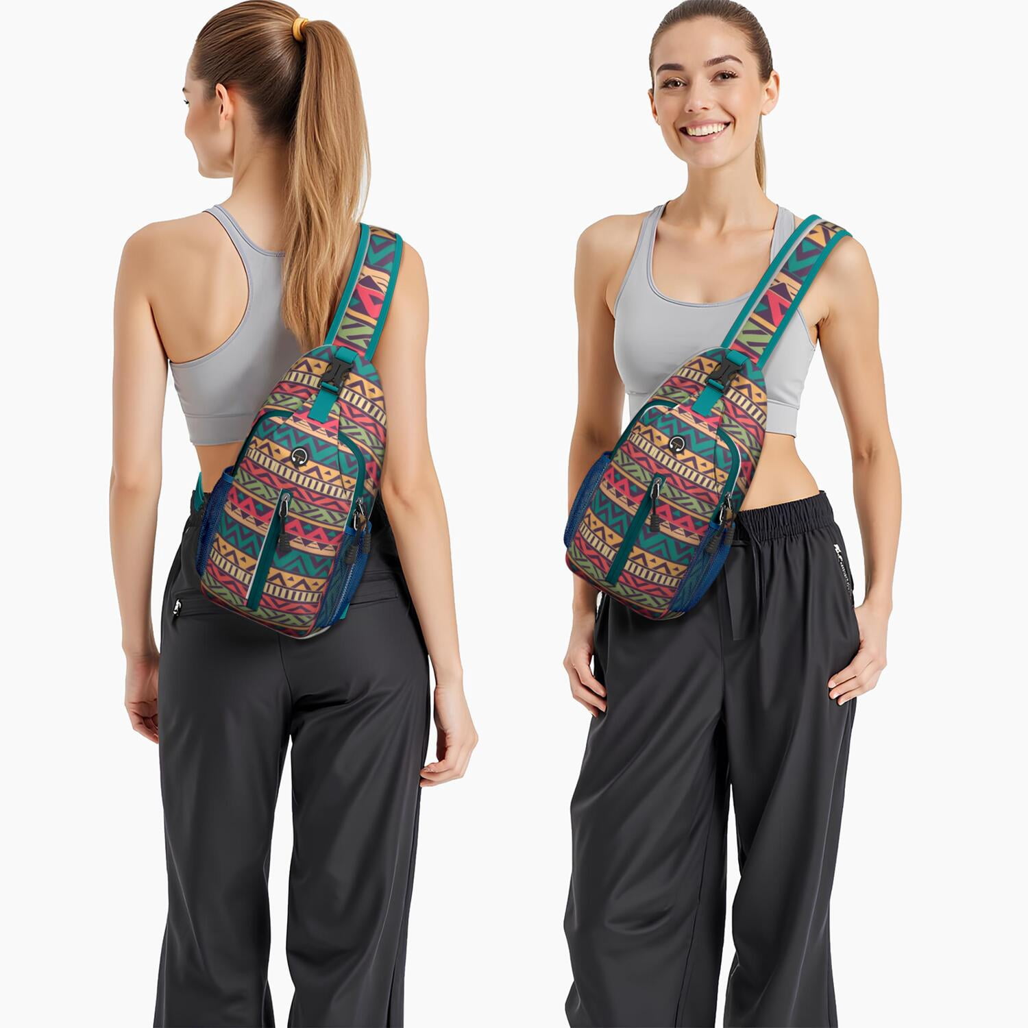 Floral Sling Backpack Retro Ethnic Crossbody Daypack Lightweight with Adjustable Strap