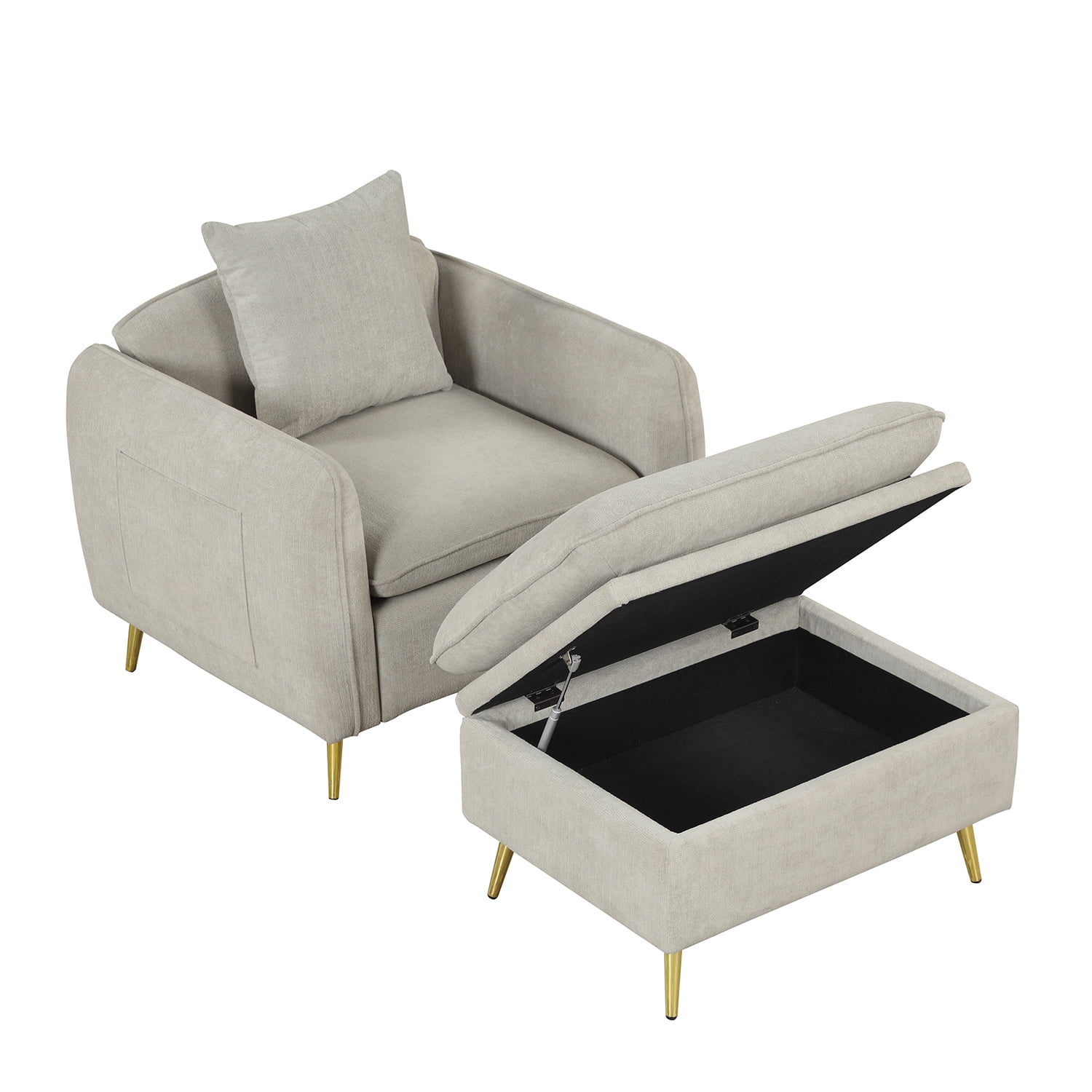 Kadyn 35.2" Modern Armchair, Single Sofa Chair with Ottoman Foot Rest and Pillow, Velvet Accent Chairs for Small Spaces Apartment Office, Gray Kadyn 35.2" Modern Armchair, Single Sofa Chair with Ottoman Foot Rest and Pillow, Velvet Accent Chairs for Small Spaces Apartment Office, Gray