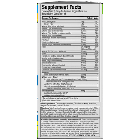 Purely Inspired, Probiotics + Weight Loss Tablets, Probiotic & Prebiotic Formula with Green Tea & Garcinia Extract, 84 Pills