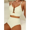 thumbnail image 6 of Eytino Bikinis for Women Womens High Waisted Bikini Sets Swimming Suits V Neck Cutout Tummy Control Textured Ruched 2 Piece Bathing Suits Swimwear Beige S-2XL, 6 of 12