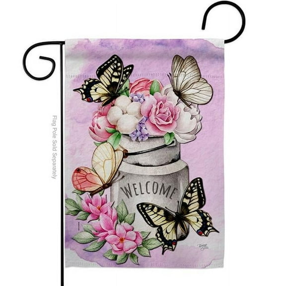 Breeze Decor G154117-BO Butterflies Water Can Floral Double-Sided Decorative Garden Flag, Multi Color