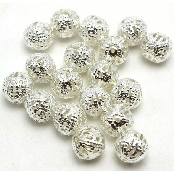 U8MO 200 Silver Plated Metal Round Filigree Spacer Beads 6mm Jewelry Findings