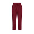 thumbnail image 4 of Capri Pants for Women 2026 Summer Elastic Waist Drawstring Straight Leg Casual Cropped Cotton Linen Pants with Pockets, 4 of 5