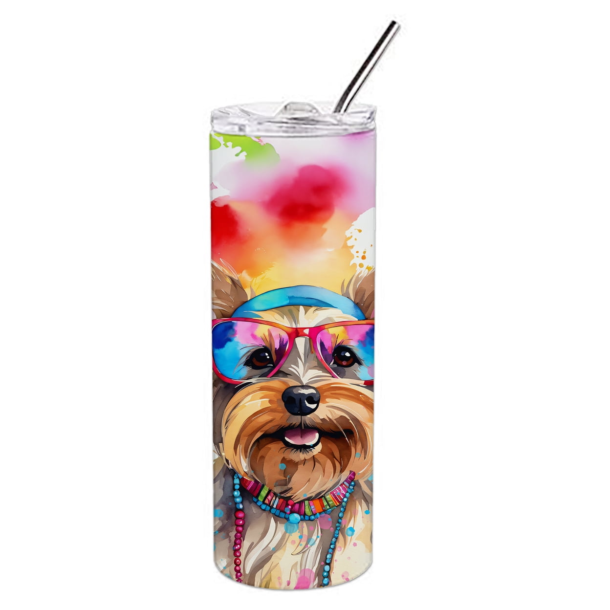 Carolines Treasures DAC2578TBL20 20 oz Yorkshire Terrier Hippie Dawg Stainless Steel Skinny Tumbler
