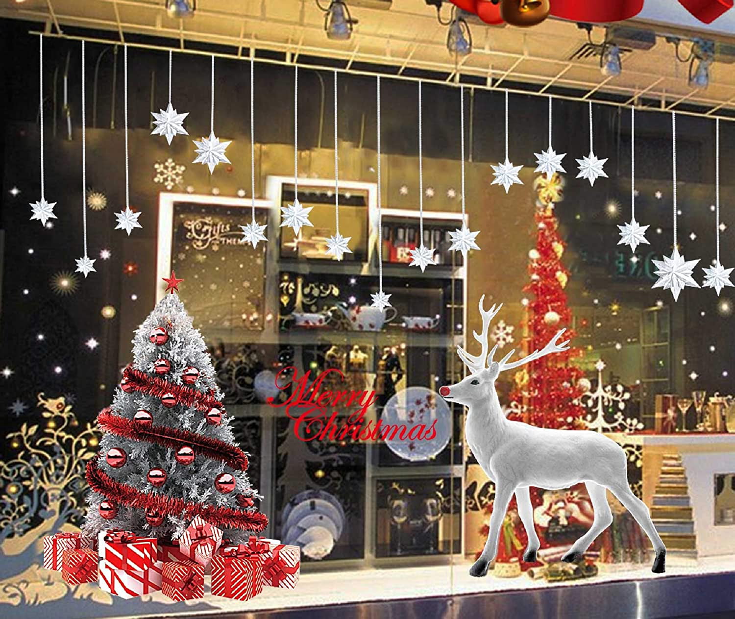 Merry Christmas Reindeer's Wall Stickers Decoration Winter Shop Window Decal 