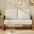 thumbnail image 3 of Alunaune Modern Loveseat  Couch with Natural Rattan Arm, Upholstered Linen Small Love Seat Sofa 2-Seats Living Room Couch Settee,  Lounge Recliner Chair-Ivory, 3 of 8