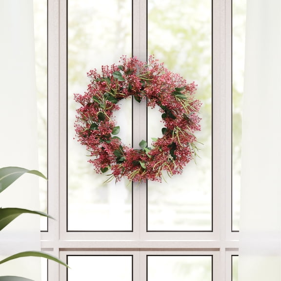 CC Christmas Decor Gypsophila Floral Artificial Spring Wreath - 24" - Red