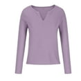 thumbnail image 3 of RYRJJ Women's V Neck Waffle Knit Henley Tops Casual Loose Long Sleeve Soft Comfy Pullover Sweater Blouses(Purple,L), 3 of 4