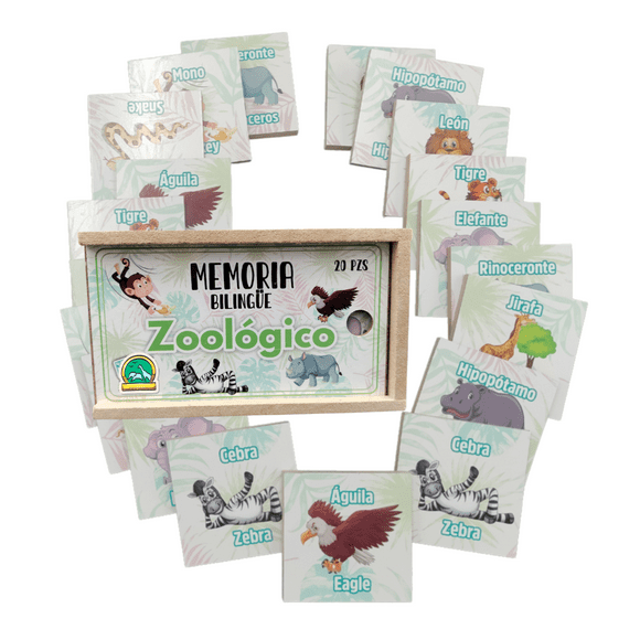 Juego De Mesa Didáctico Bilingüe Distribuidora A$C Animales De Zoológico Madera