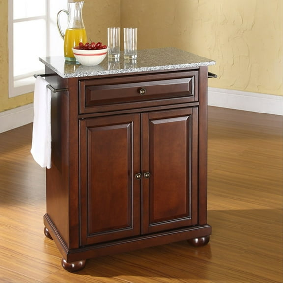 Durable Solid Hardwood Kitchen Island with Stylish Raised Panel Doors and Ample Storage Space - Vintage Mahogany Finish