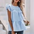 thumbnail image 7 of Summer Saving Wycnly Womens Shirts Fashion Ruffle Sleeve Loose Pleates Swing Tops Summer Short Sleeve Crewneck Ladies Striped Print Tops and Blouses Light Blue XL, 7 of 7