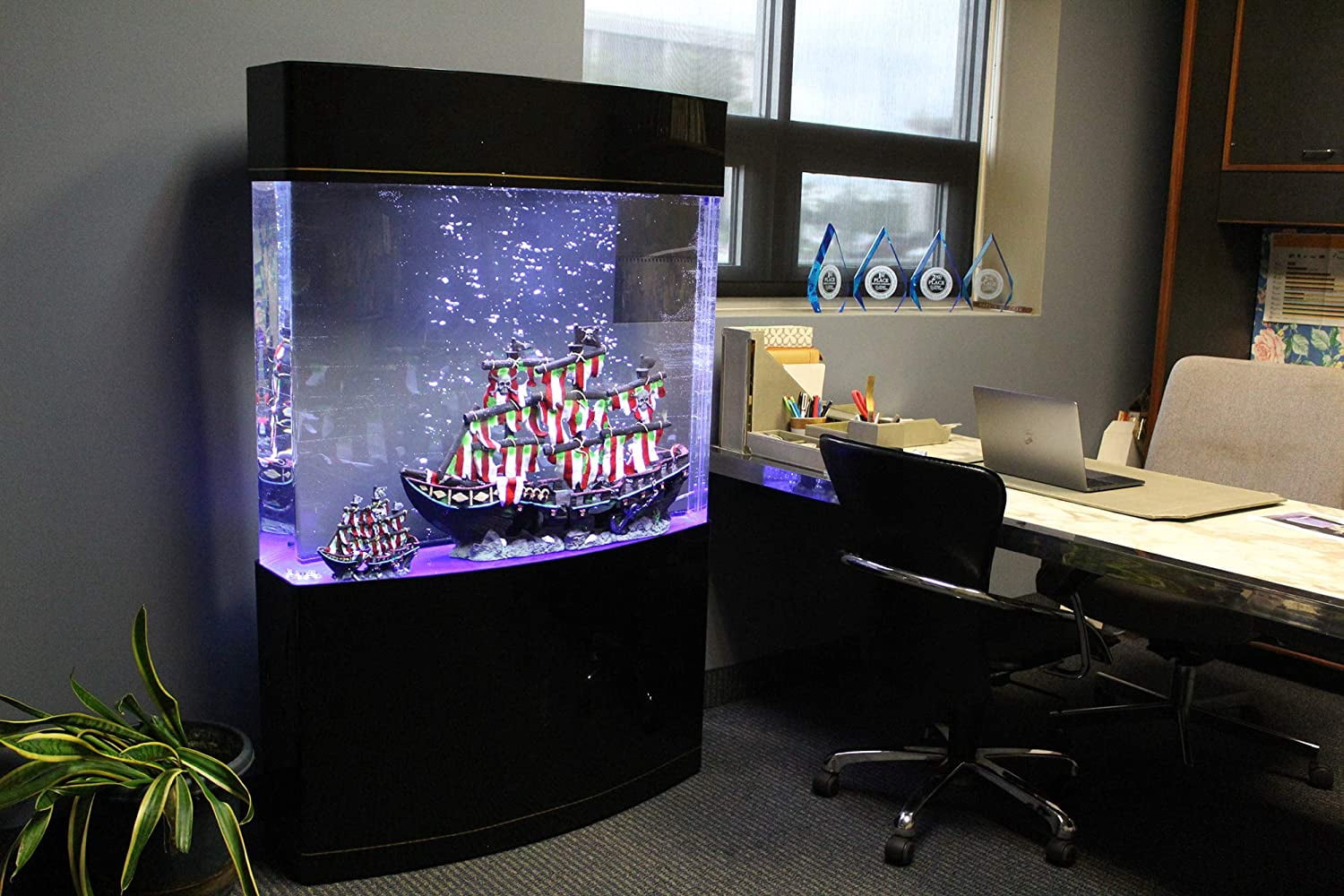 Penn-Plax Water World Luxury Large Acrylic Aquarium with Built-in Stand and Storage Top - 2 Size Options 360 View Great for Freshwater and Saltwater Fish 58 Gallon Bow Front