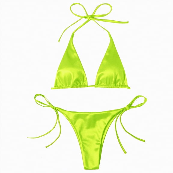 mgoYE Bathing Suit for Women Two Piece Triangle Bikini Sets for Women String Bathing Suit Halter Top with Side Tie Bikini Bottom(Orange,M)
