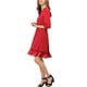 thumbnail image 4 of Vestido A-Line de Chifón con Mangas 3/4 y Volantes en Capa para Mujeres INSPIRE CHIC en Rojo, 4 of 8