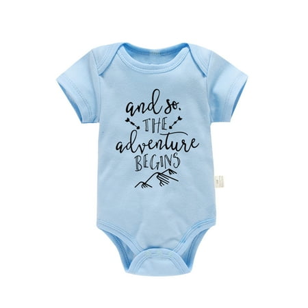 

YDOJG Bodysuits for Boys Girls Toddler One-Pieces Short Sleeve Letter Print Romper Bodysuit For Children Clothes Blue 12-18 Months