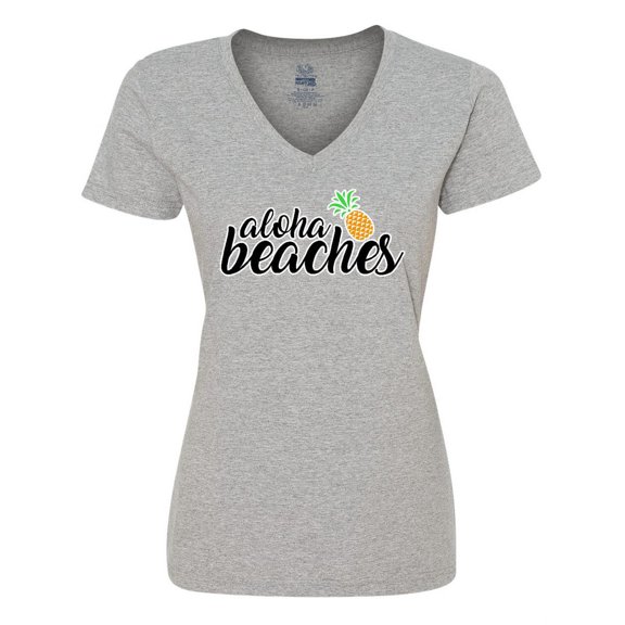 Inktastic Hawaiian Pineapple Aloha Beaches Women's V-Neck T-Shirt