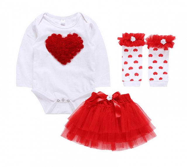 Baby Girl 1st Birthday One Outfits Short Sleeve Floral Heart Romper+Tutu Skirt Headband Summer Clothes 