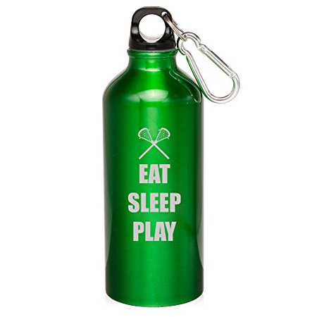 

20oz Aluminum Sports Water Bottle Caribiner Clip Eat Sleep Play Lacrosse (Green)