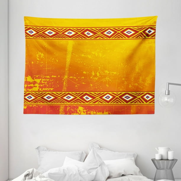 African Decor Tapestry Tribal Theme Ethnic African Grunge Ornaments Geometric Pattern Print Wall Hanging For Bedroom Living Room Dorm Decor 80w X 60l Inches Orange And Marigold By Ambesonne Walmart Com