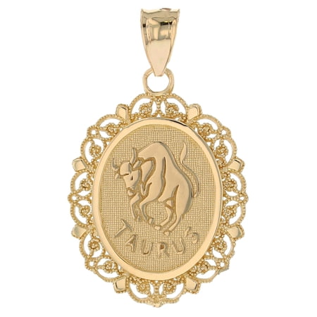 JackAni 10k Yellow Gold Magnificent Filigree Frame Taurus Oval Pendant
