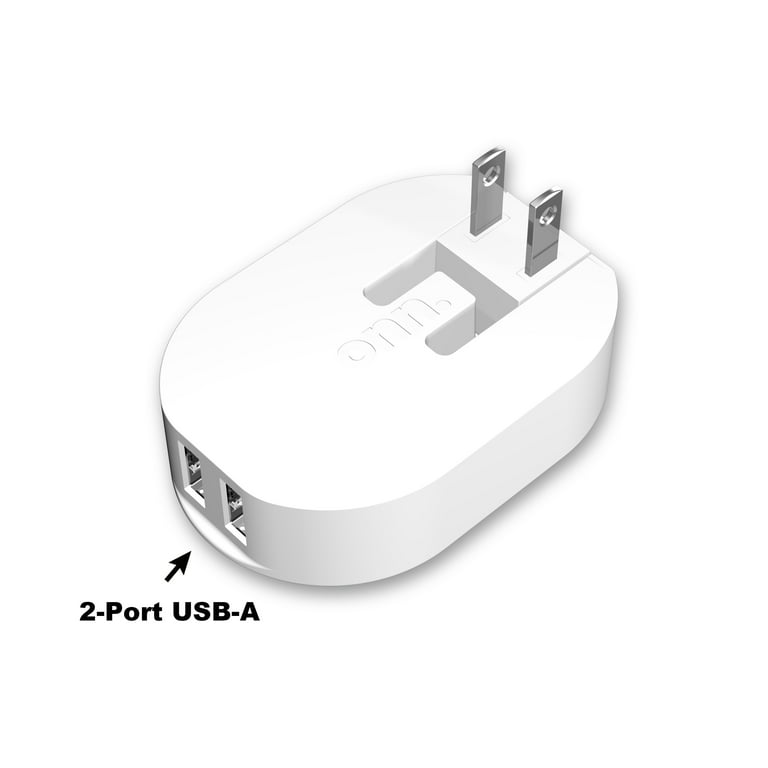onn. 2.4A USB Wall Charger, Black, Travel friendly plug folds for  easy,Simply plug your USB device into our USB Charger 
